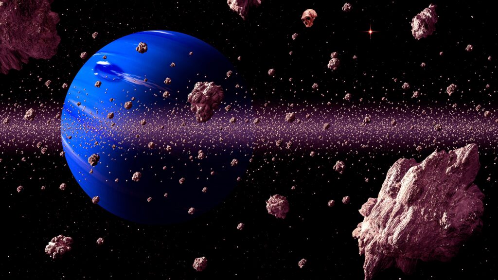 Asteroid Belt With Meteors Threat For Blue Planet Digital Art