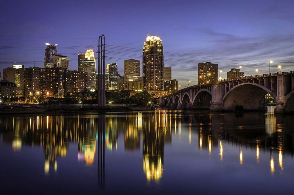 Wallpapers USA Minneapolis Bridges Night Rivers Street lights Cities