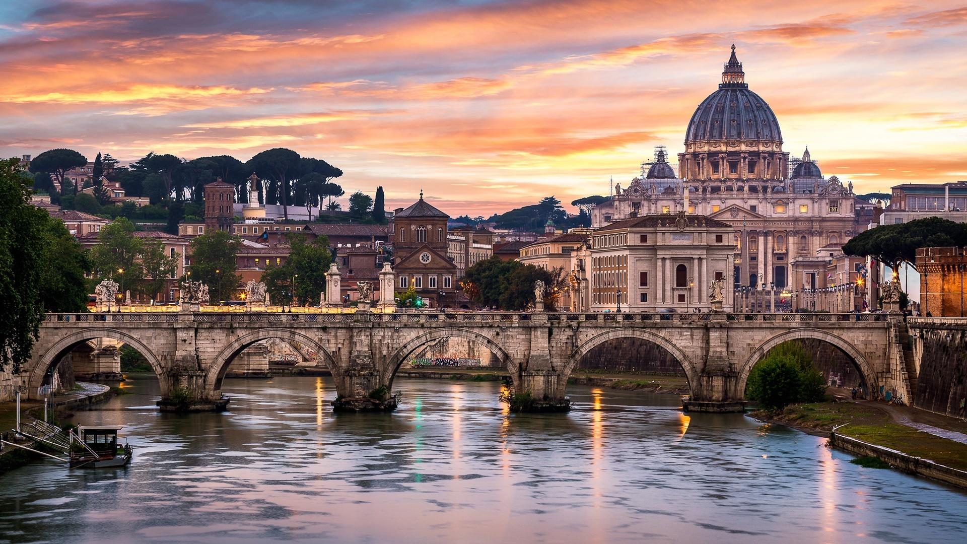 Bridge Of Angels And St Peter’s Basilica 2K Wallpapers