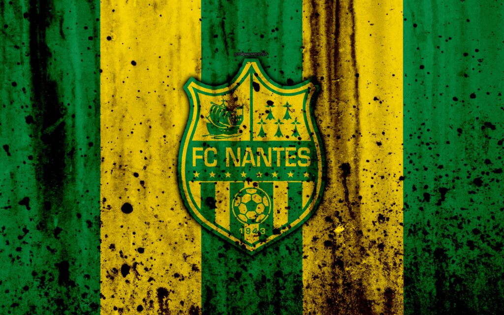 Download wallpapers FC Nantes, k, logo, Ligue , stone texture