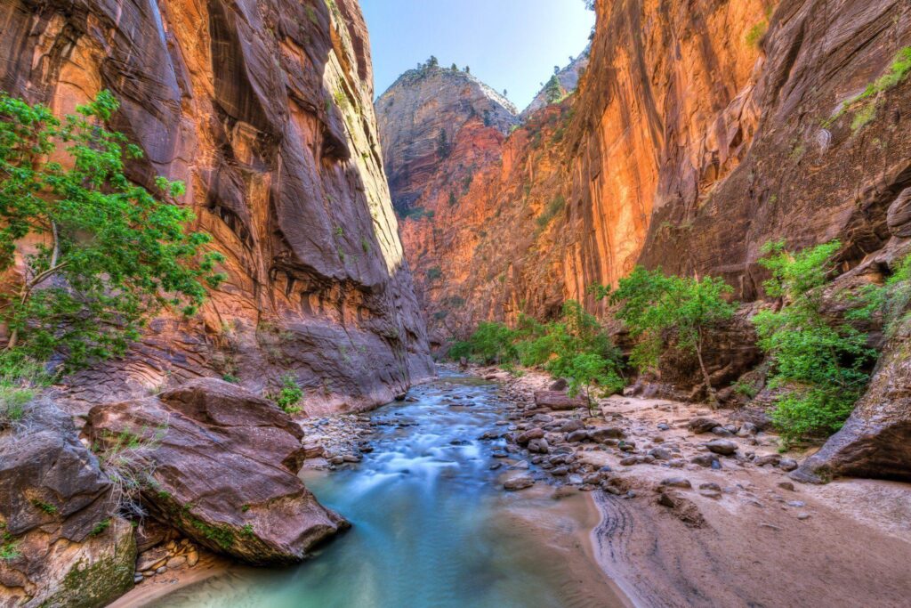 Zion national park united states utah rock canyon river stones