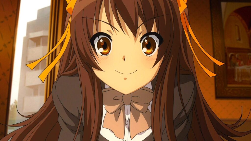 The melancholy of haruhi suzumiya, Girl, Brunette, Smile wallpapers