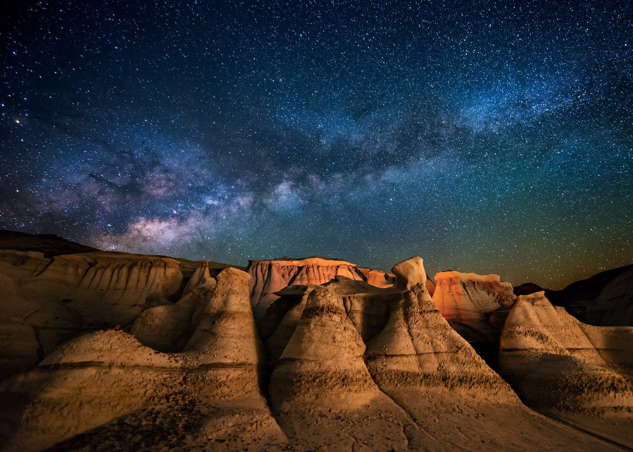 Landscape, Nature, Milky Way, Galaxy, Starry Night, Desert