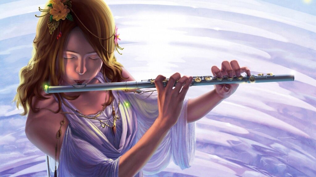 Digital Woman Playing the flute Art Flute 2K Wallpapers, Desktop