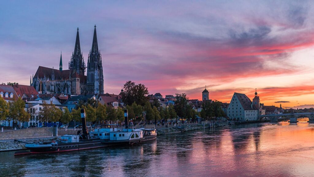 Wallpaper Germany Regensburg Riverboat Rivers Evening Marinas