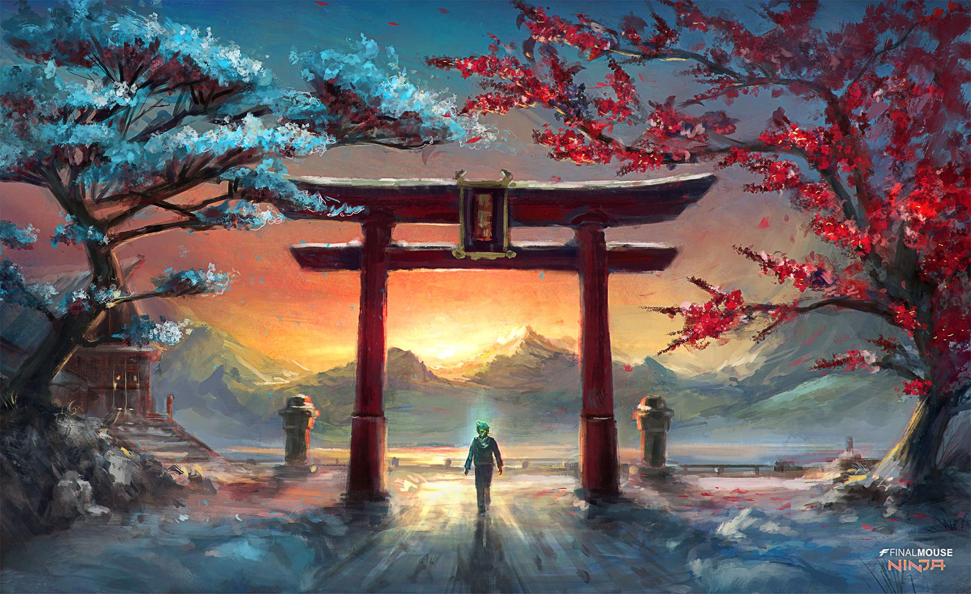Human, Person, Torii, Gate, Painting resized by Ze Robot