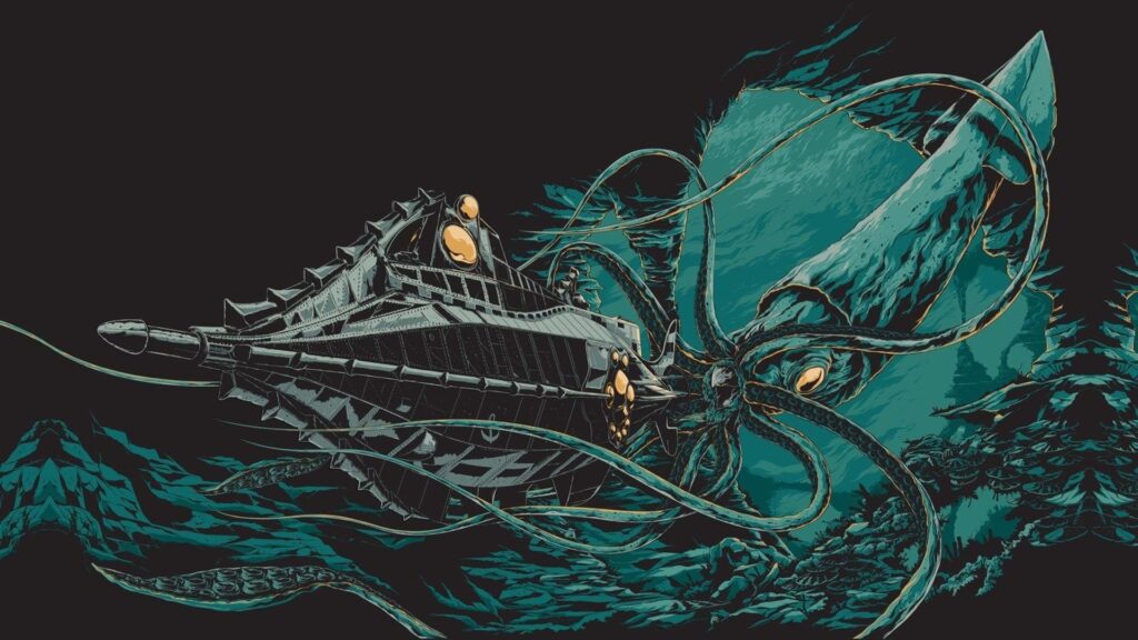 Blue giant squid wallpaper, digital art, illustration,