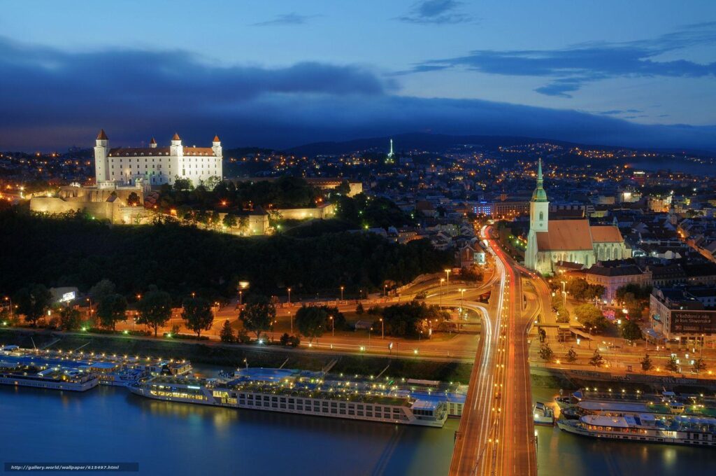 Download wallpapers Bratislava, Slovakia, city, night free desktop