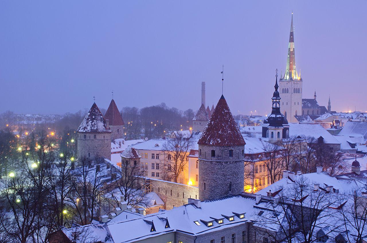 Wallpaper Tallinn Estonia Winter night time Cities Building