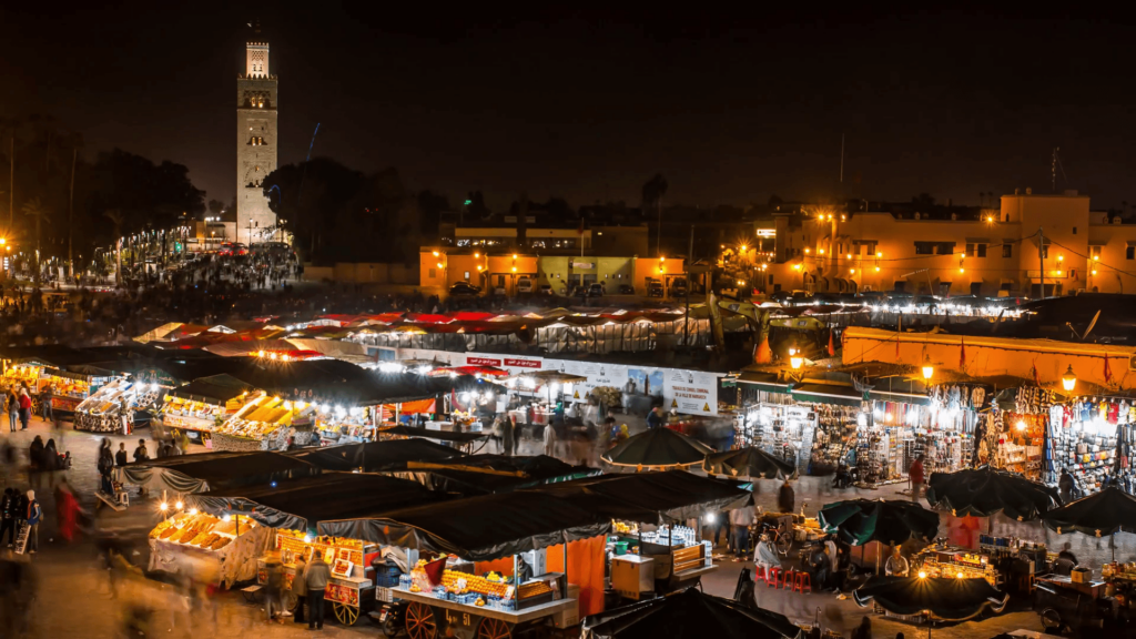 MARRAKECH, MOROCCO timelapse People on Jemaa el Fna square and