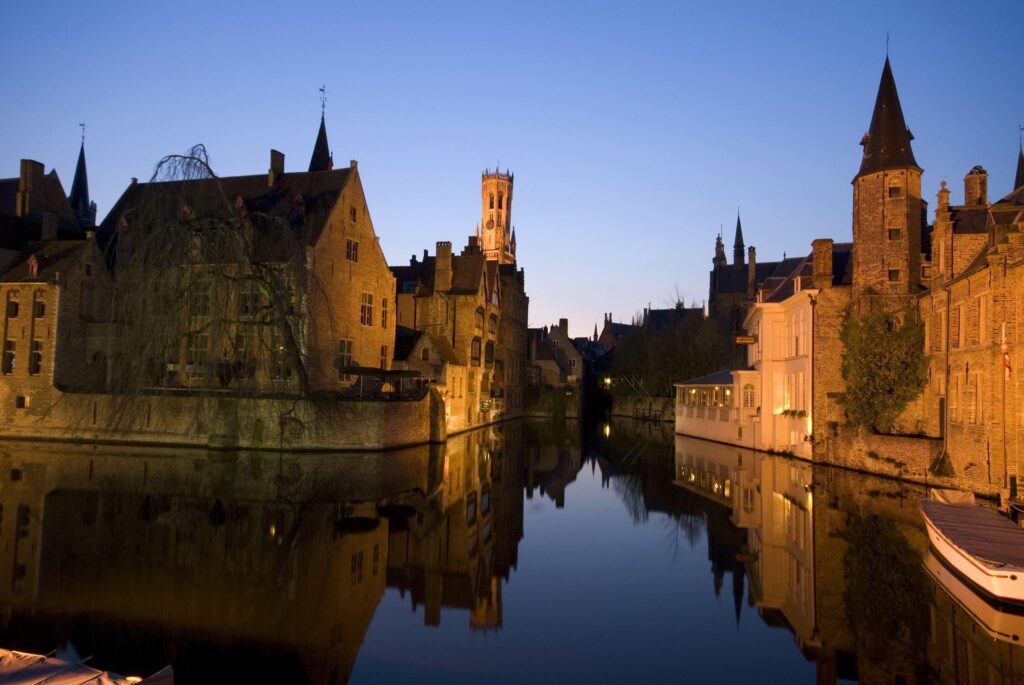 Wallpapers Belgium Houses Rivers Bruge Night Canal Cities download