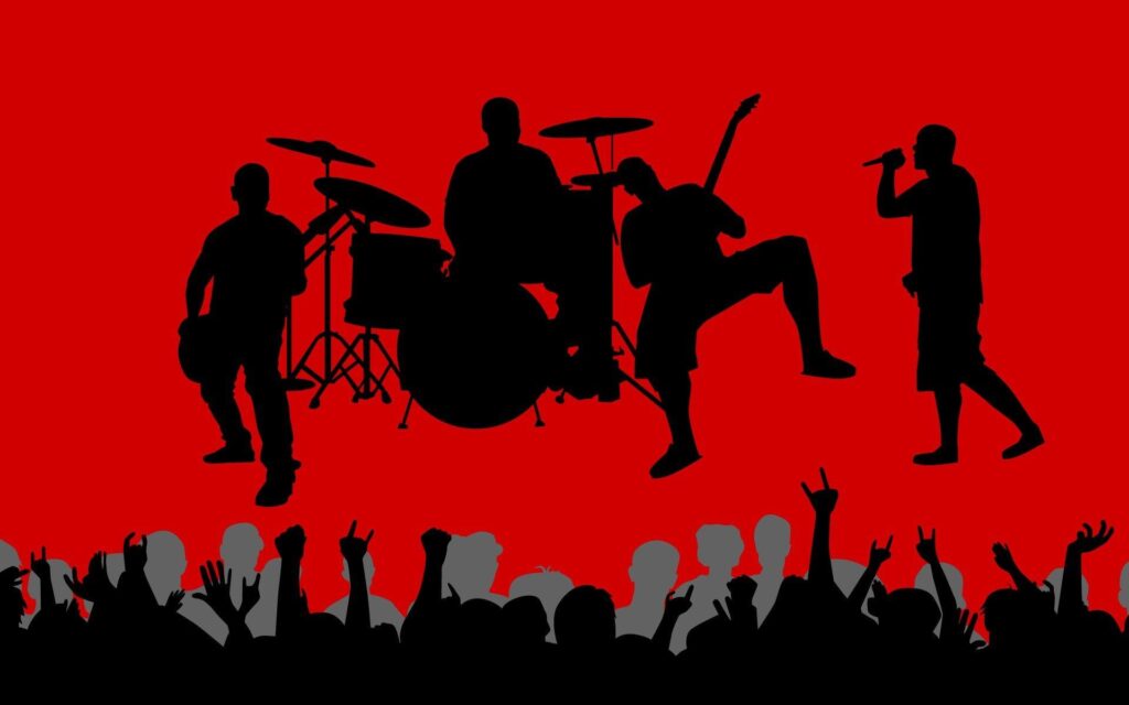 Music vectors shadows crowd band red backgrounds wallpapers