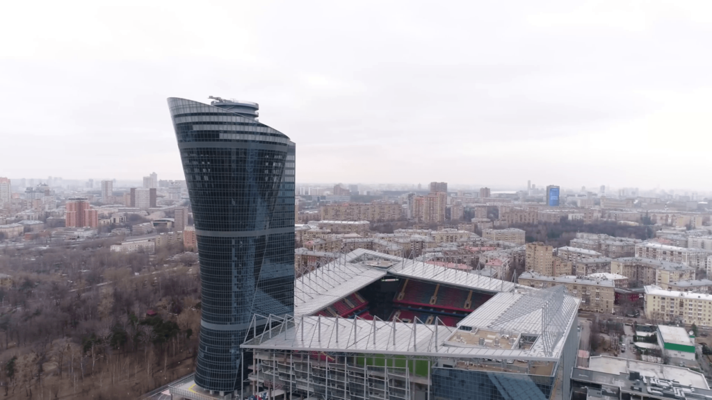 Aerial View Of Moscow And The Cska Football Stadium Stock Video