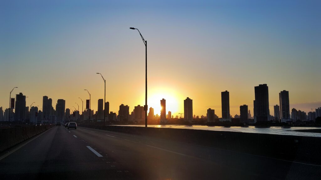 Driving into Panama city at sunset wallpapers