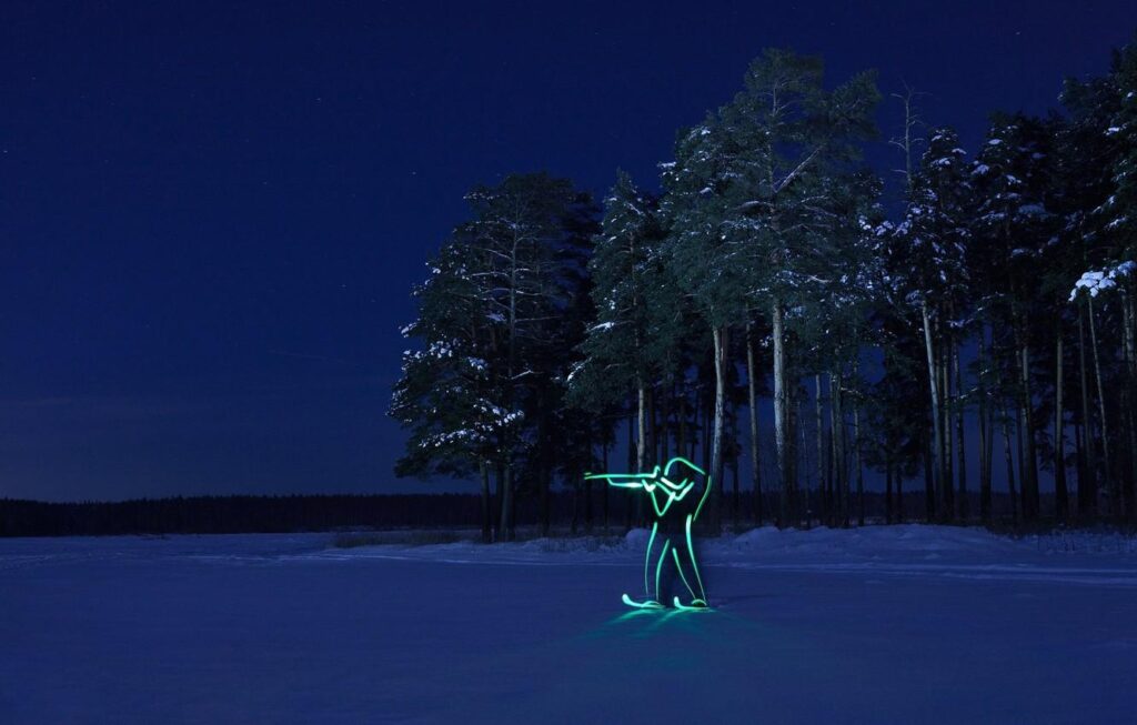 Wallpapers winter, forest, night, silhouette, Olympics, biathlon