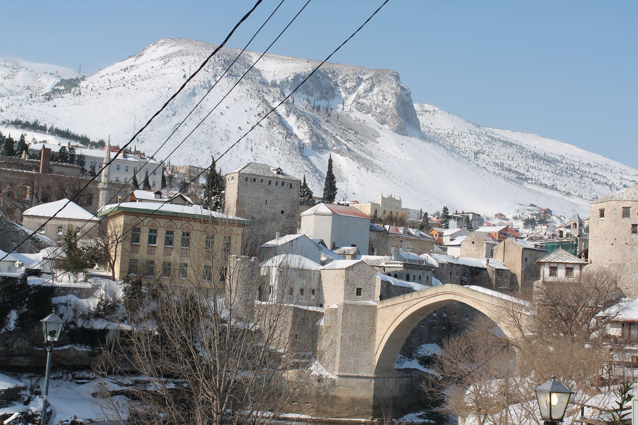 Mostar, Old Bridge, Winter, Snow, Ottoman Empire, Ottoman, Mosque