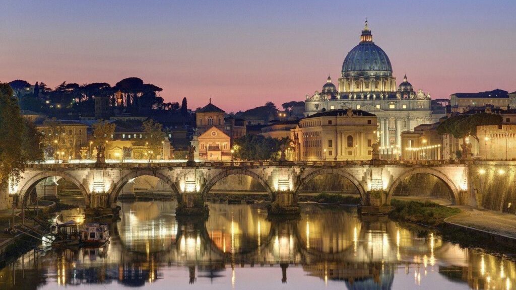 Night Light Bridge St Peters Basilica Vatican City wallpapers
