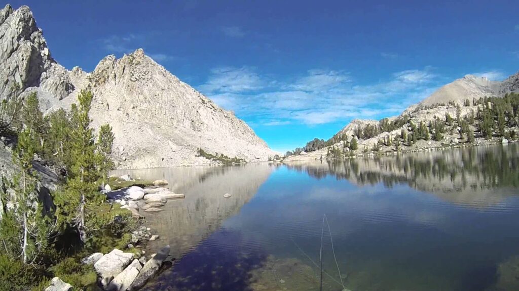 Fishing for trout in Kearsarge Lake in the Kings Canyon National