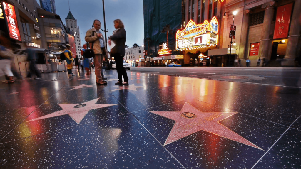 Hollywood Walk of Fame stars at dusk Timelapse Stock Video Footage
