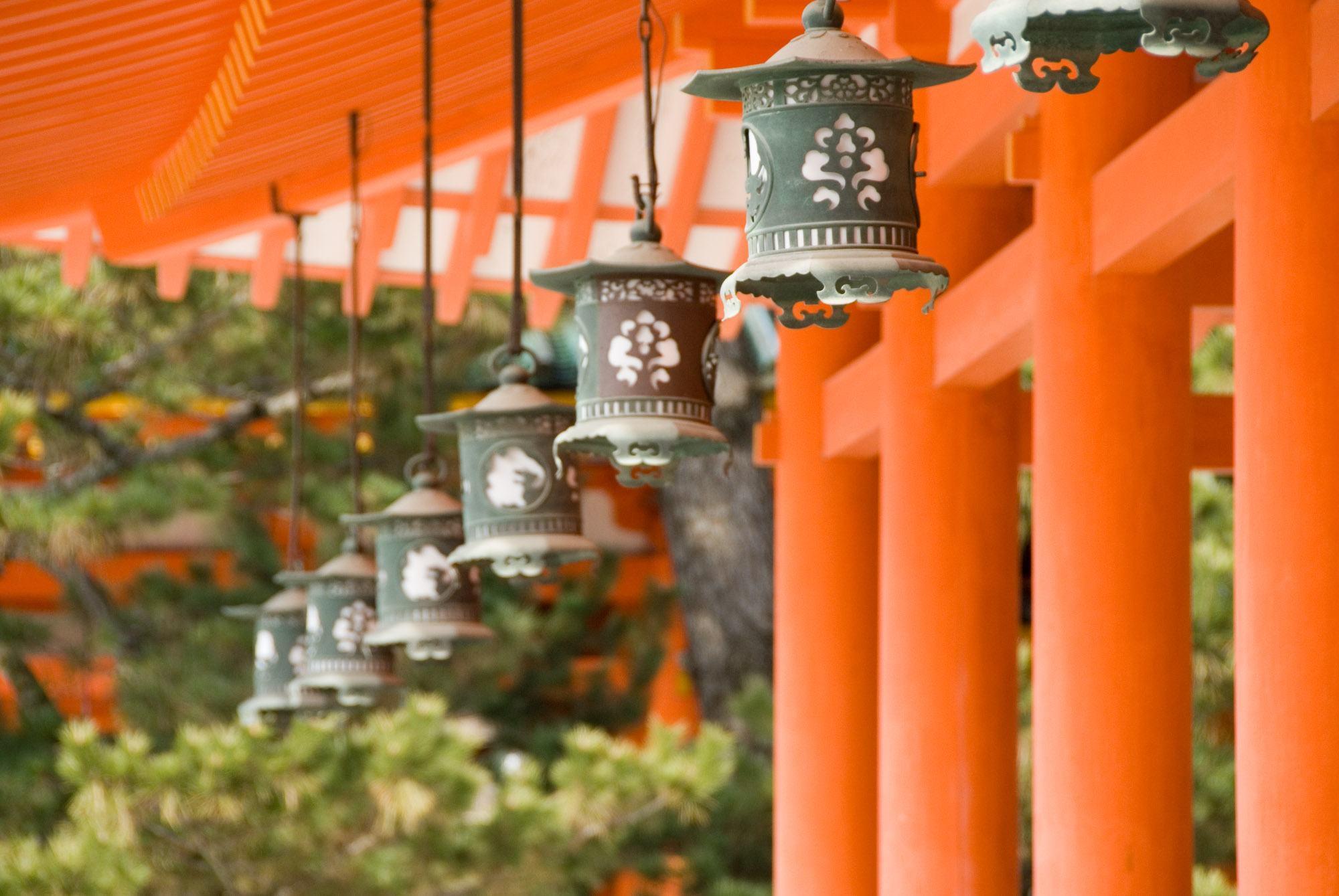 Hanging Lanterns Heian Shrine Kyoto Japan 2K Wallpapers & Backgro