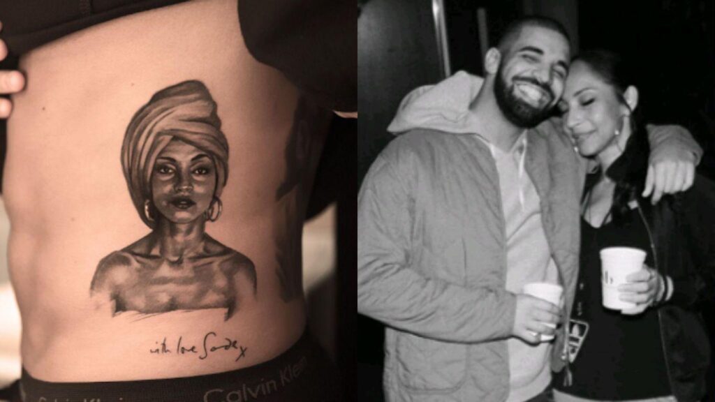 DOWNLOAD Drake gets huge tattoo of British Nigerian singer, Sade