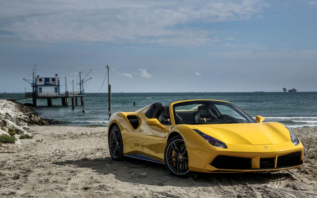Download Wallpapers Ferrari, , Spider, Yellow, Side