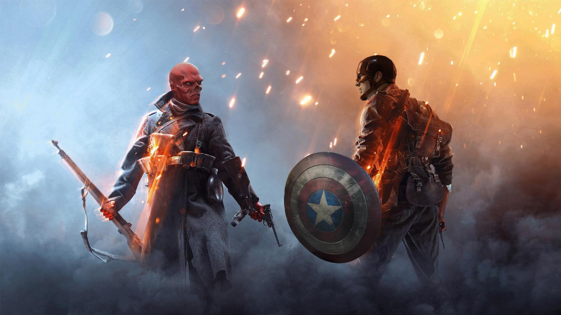 Captain America and red skull in battle field one marvelstudios