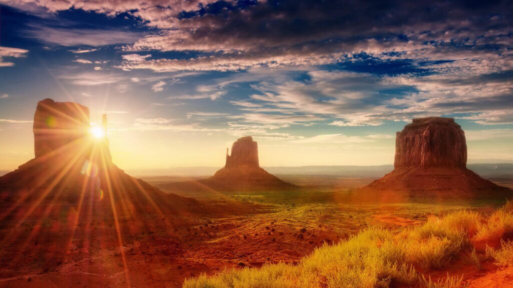 American Sunset Sun Rays Desert Area Oljato Monument Valley