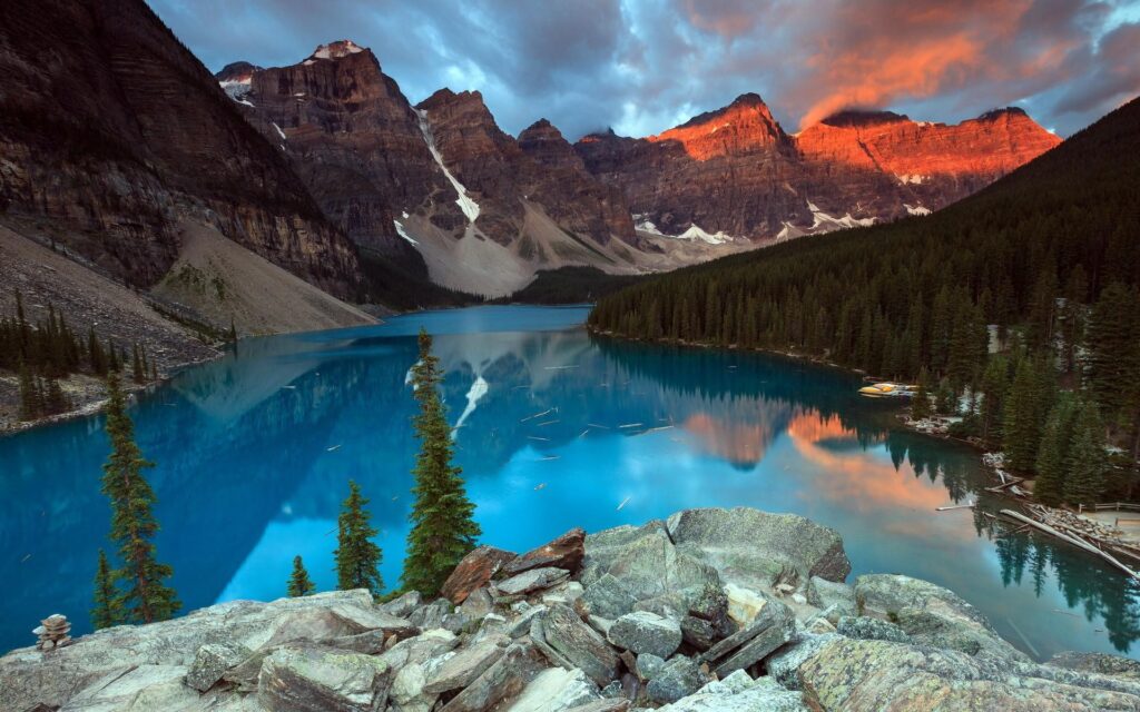 Mountains, landscapes, forest, rocks, Canada, lakes, reflections