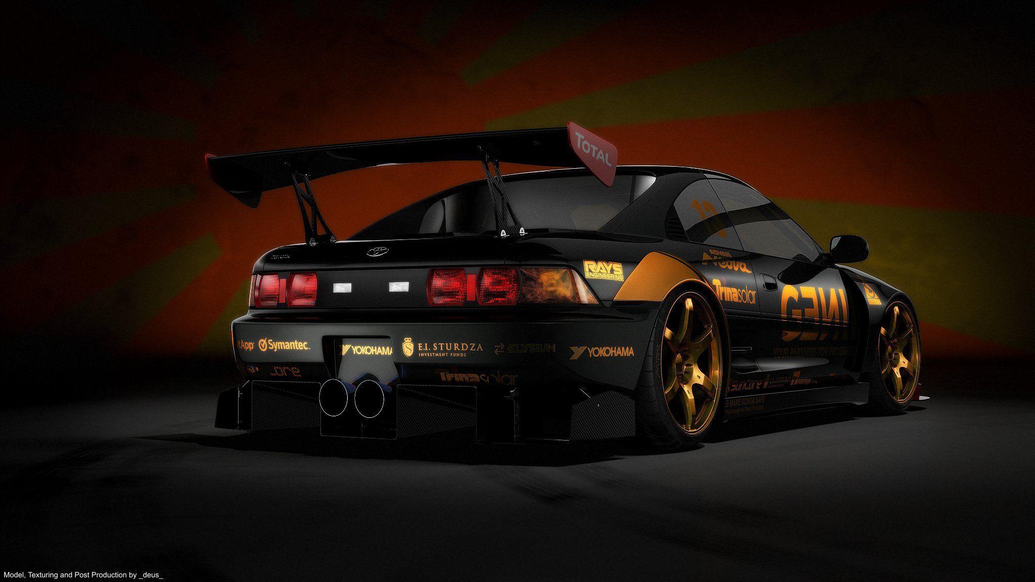 Toyota mr black japanese flag render 2K wallpapers