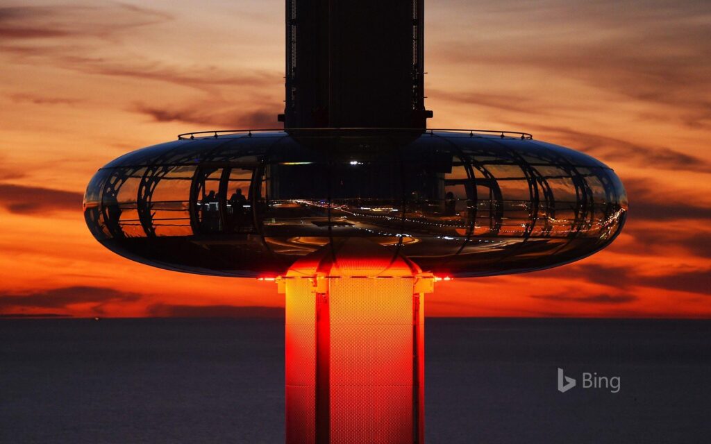 The British Airways i tower at dusk on the seafront of Brighton