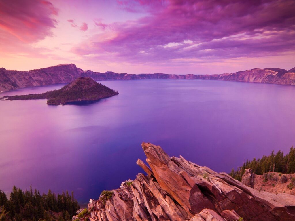 Sunset At Crater Lake National Park Oregon 2K Wallpapers