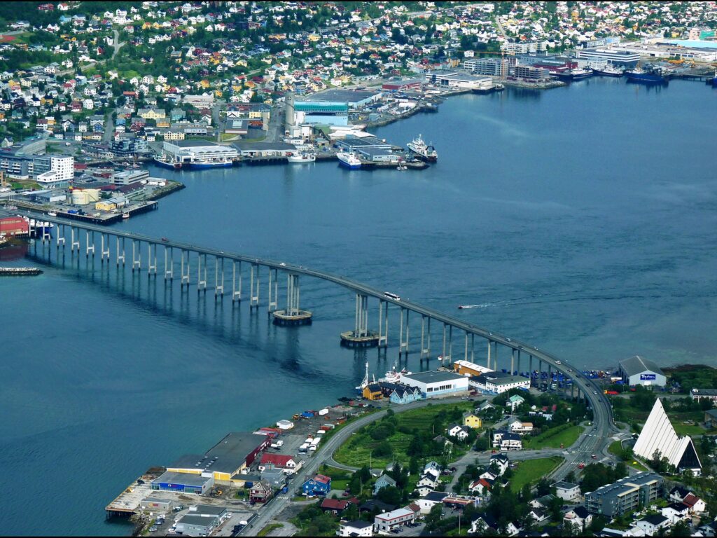 Wallpapers Tromso, Norway, city, 4K view, bridge, river HD