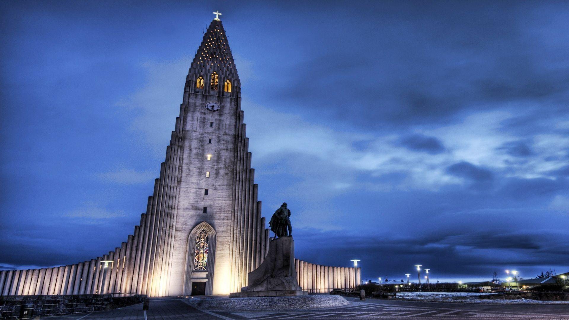 Architecture, Sky, Clouds, Lights, Reykjavik, Iceland