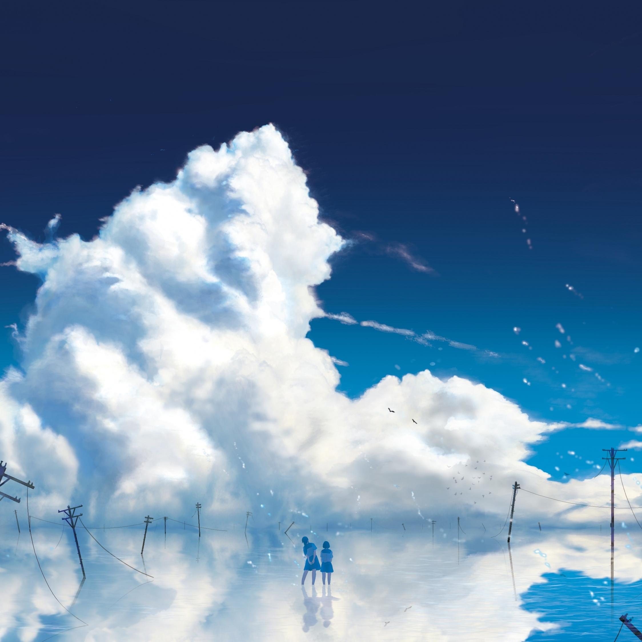 Download wallpapers anime girls, outdoor, clouds, ipad air