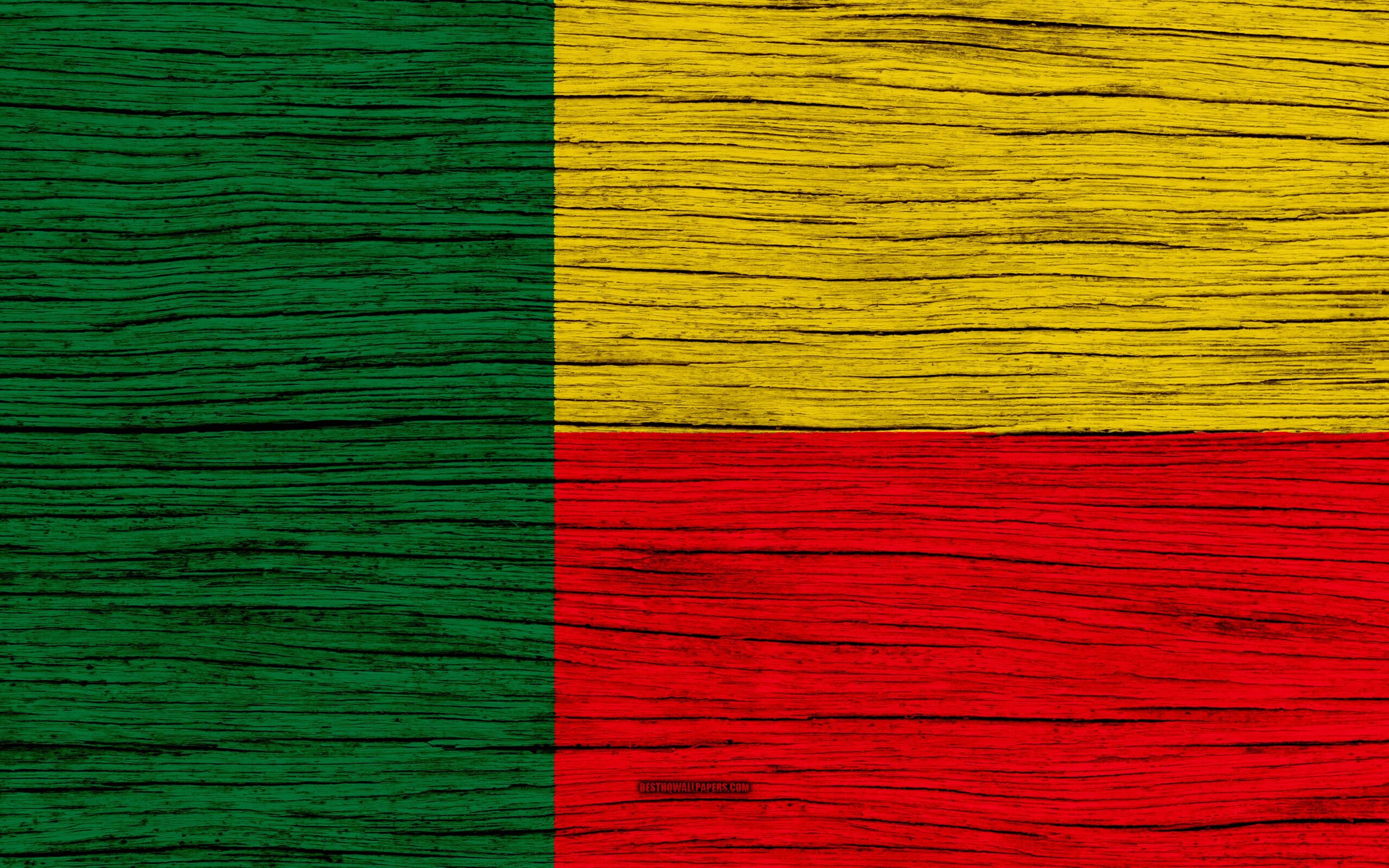 Download wallpapers Flag of Benin, k, Africa, wooden texture