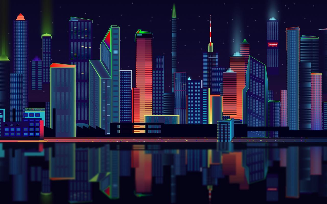 Download wallpapers city, vector, panorama widescreen