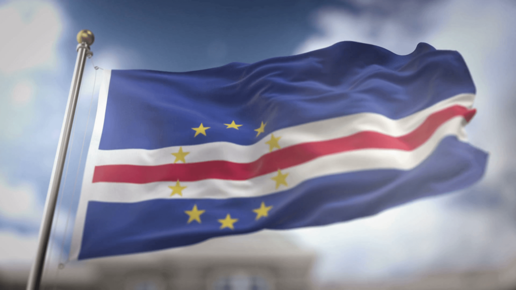 Cape Verde Flag Waving Slow Motion D Rendering Blue Sky Backgrounds