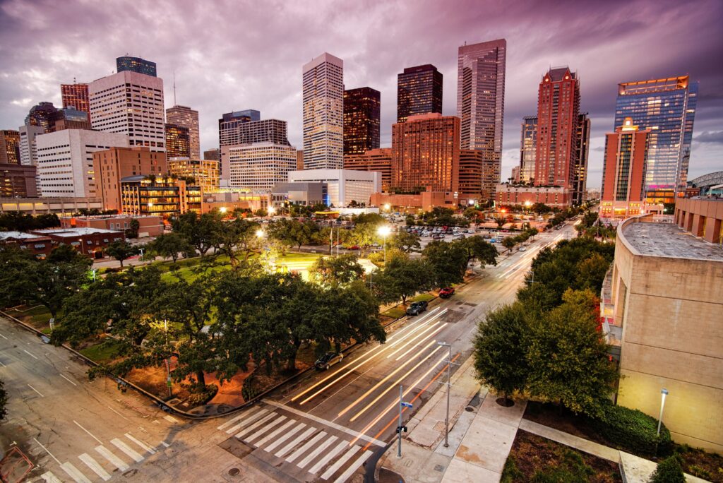 Photo Texas USA Megapolis Houston Parks Roads Skyscrapers