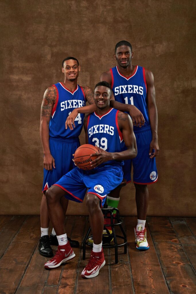 Joel Embiid Dons Sixers Jersey for First Time At Rookie Photoshoot