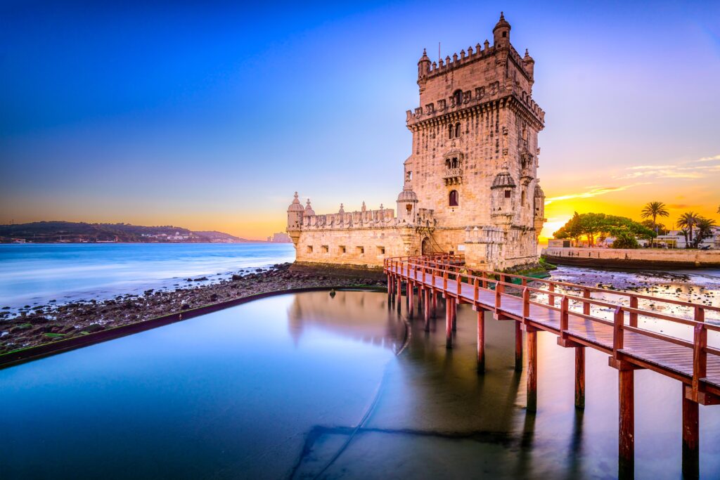 Download wallpapers tower, bridge, belem, lisbon, portugal