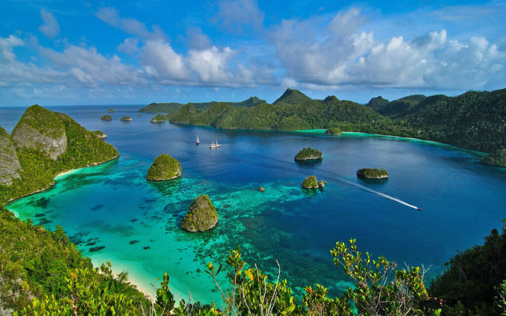 Raja Ampat Indonesia Lovely Ocean Bay Islands With Green Trees Hd