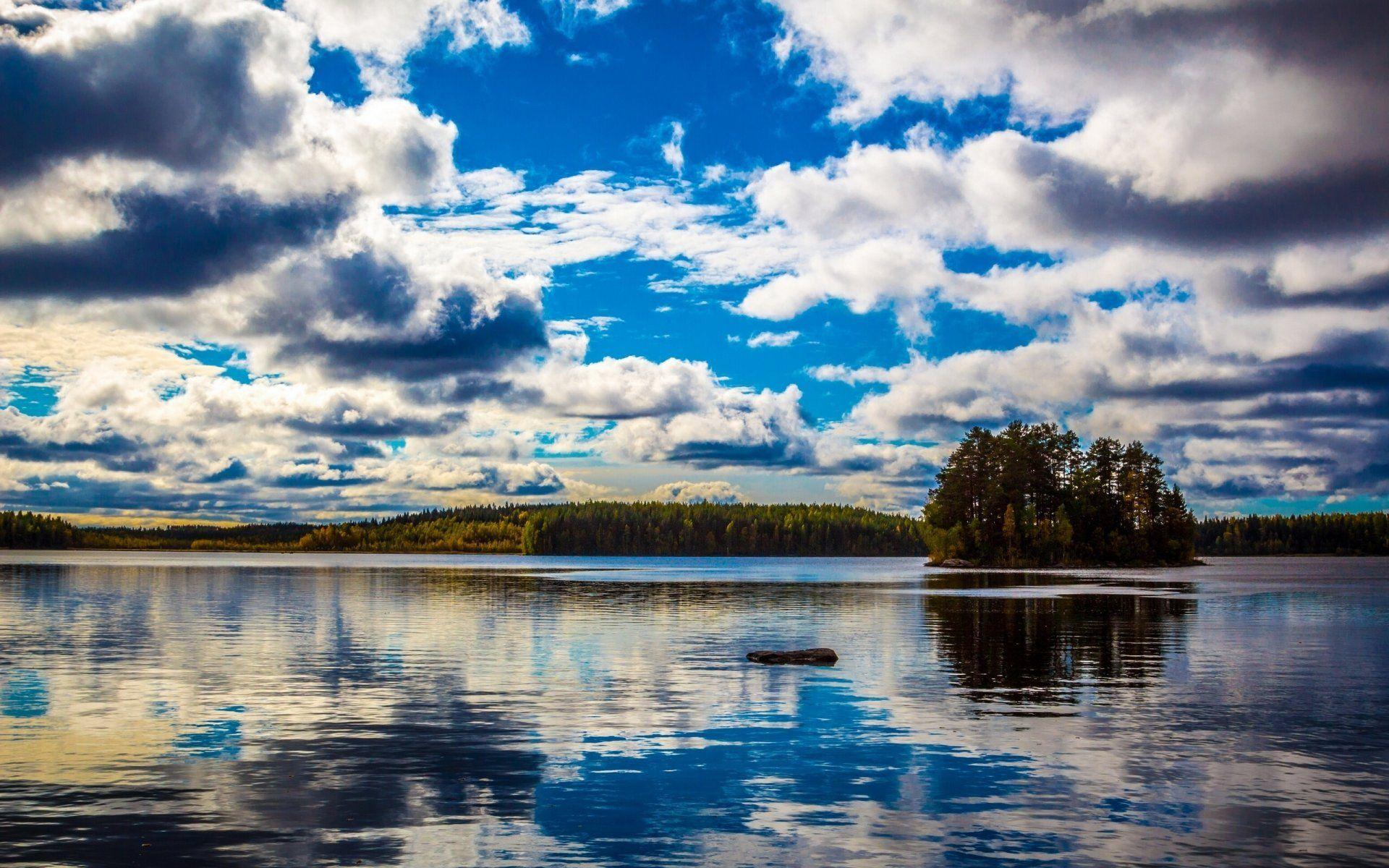 Kullaa finland finland lake island clouds 2K wallpapers