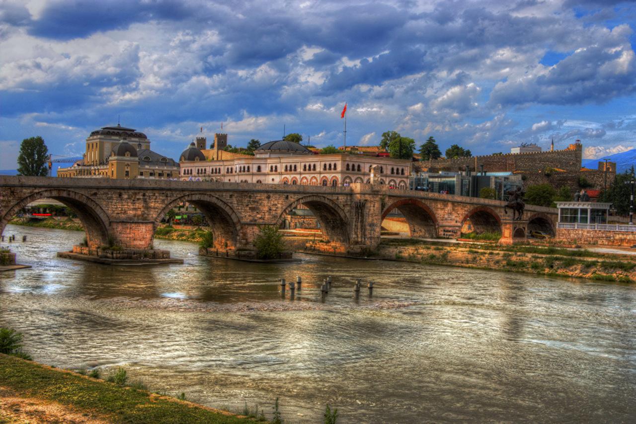 Wallpaper Skopje Macedonia HDR Bridges Rivers Cities Building