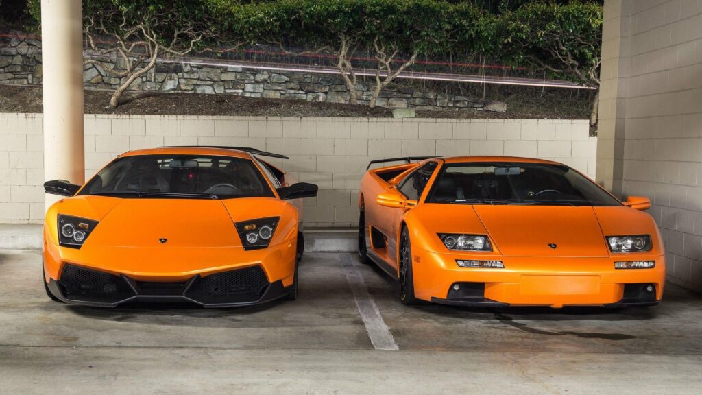 Orange sports cars Lamborghini Murcielago and Lamborghini Diablo