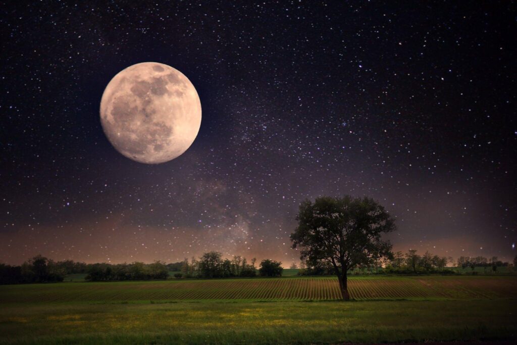 Moon night landscape stars full moon sky beautiful scene nature