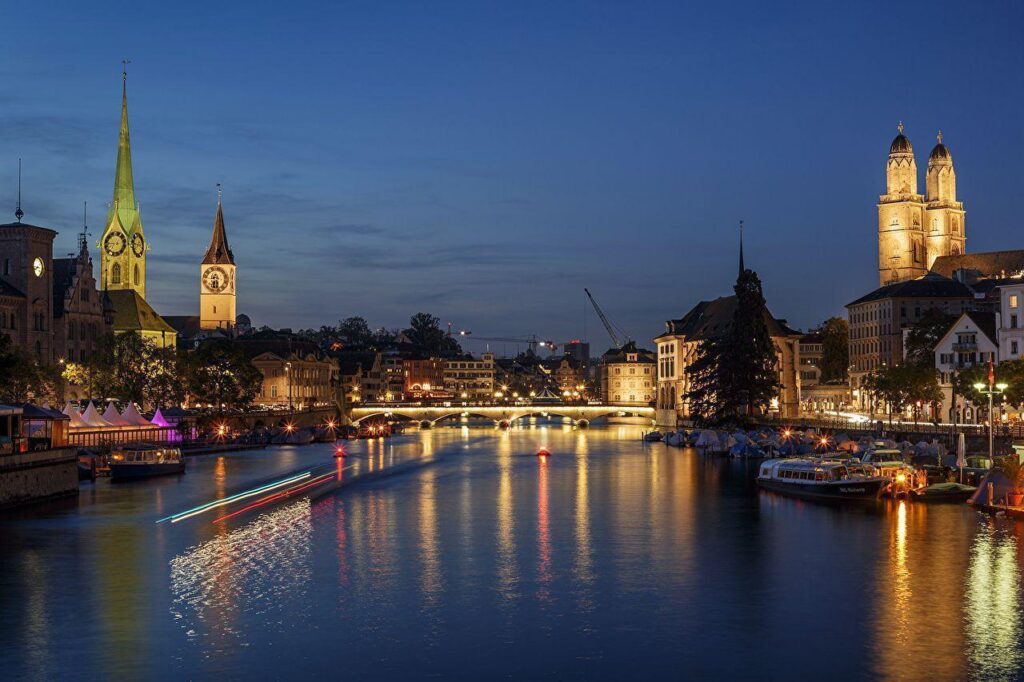 Wallpapers Zurich Switzerland Bridges Sky Night Rivers Marinas