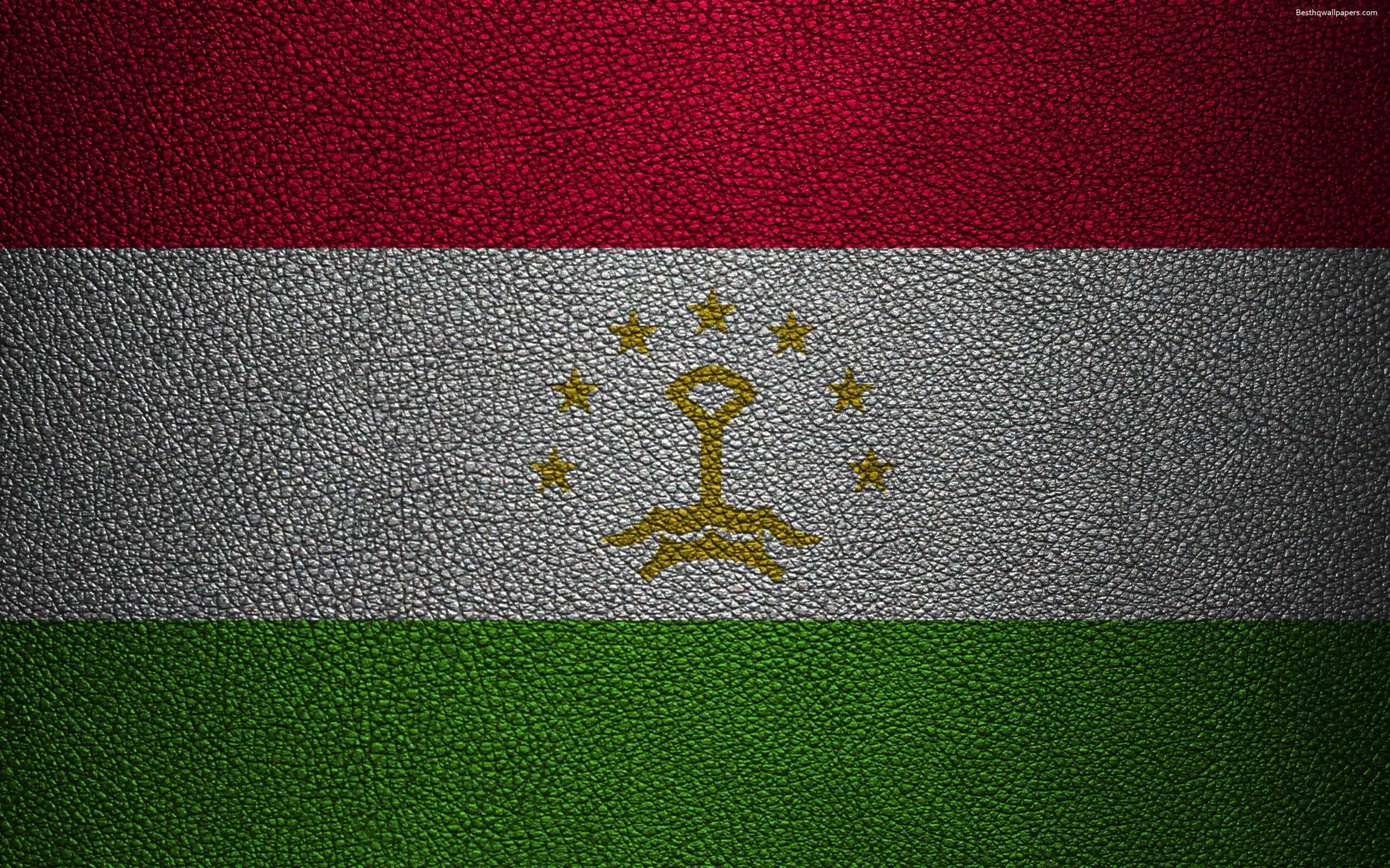 Download wallpapers Flag of Tajikistan, k, leather texture