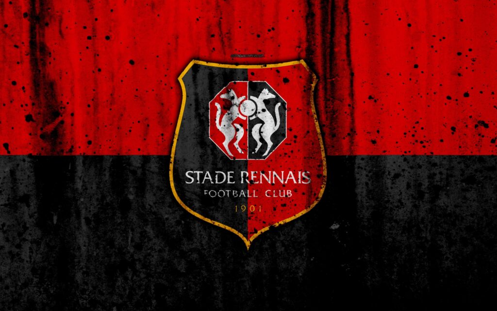 Download wallpapers FC Rennes, k, logo, Ligue , stone texture