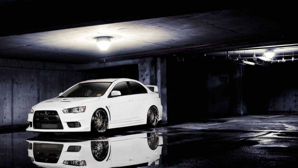 Mitsubishi, Lancer, Evolution, White, Parking lot